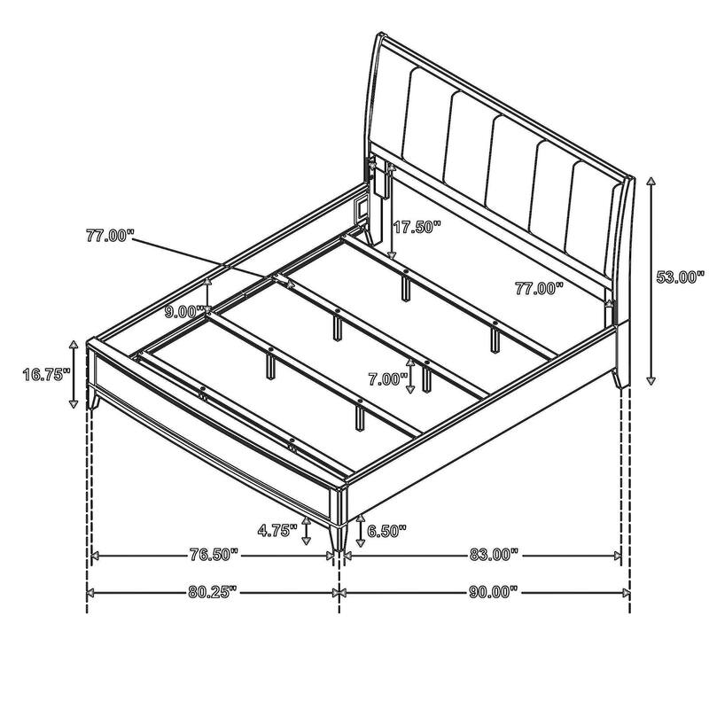 Heon King Bed, Block Panel Headboard, Ivory Upholstery, Pine Wood