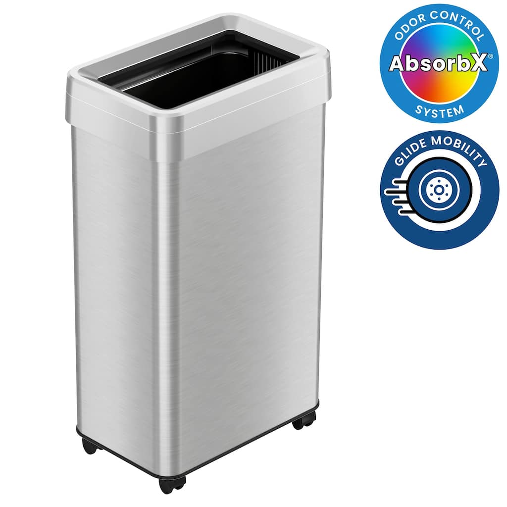 iTouchless 18 Gallon / 68 Liter Rectangular Open Top Kitchen Trash Can with Wheels and Dual Odor Filters