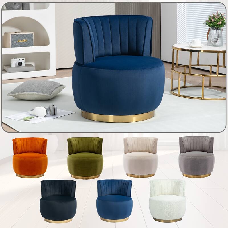 Swivel Barrel Chair, Comfy Velvet Upholstered Accent Sofa Chair, Leisure Club Chair with Shell-Shaped Back & Angled Armrests