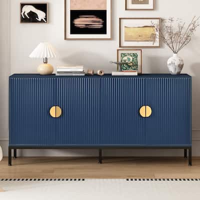 Navy Blue Sideboard Buffet Cabinet, 63" Large Storage Cabinet Cupboard Console Table with Semi-Circular Handles