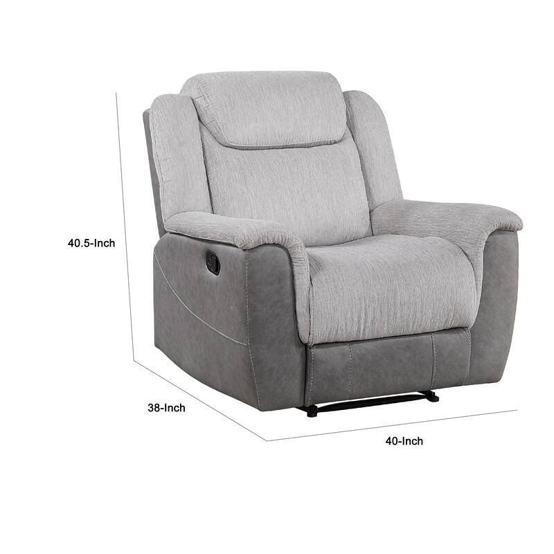 Feo Manual Reclining Chair with Pull Tab, White Gray Microfiber