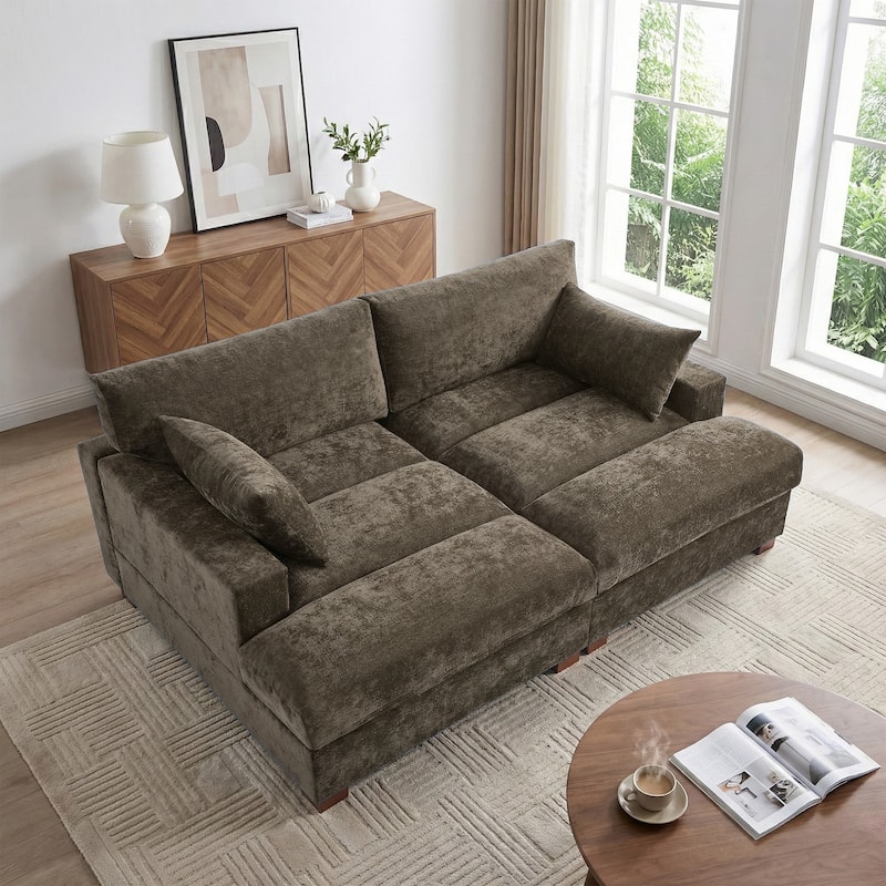 Mid-Century Chenille Adjustable Headrest Chaise Lounge Sofa