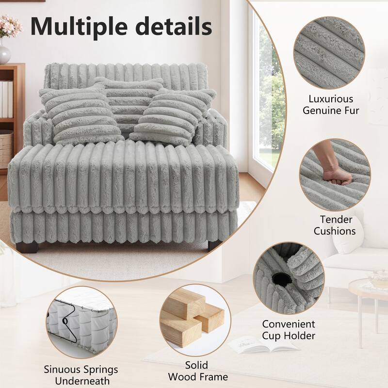 2-Piece Flannel Chaise Lounge Sofa Bed Set with Cup Holder