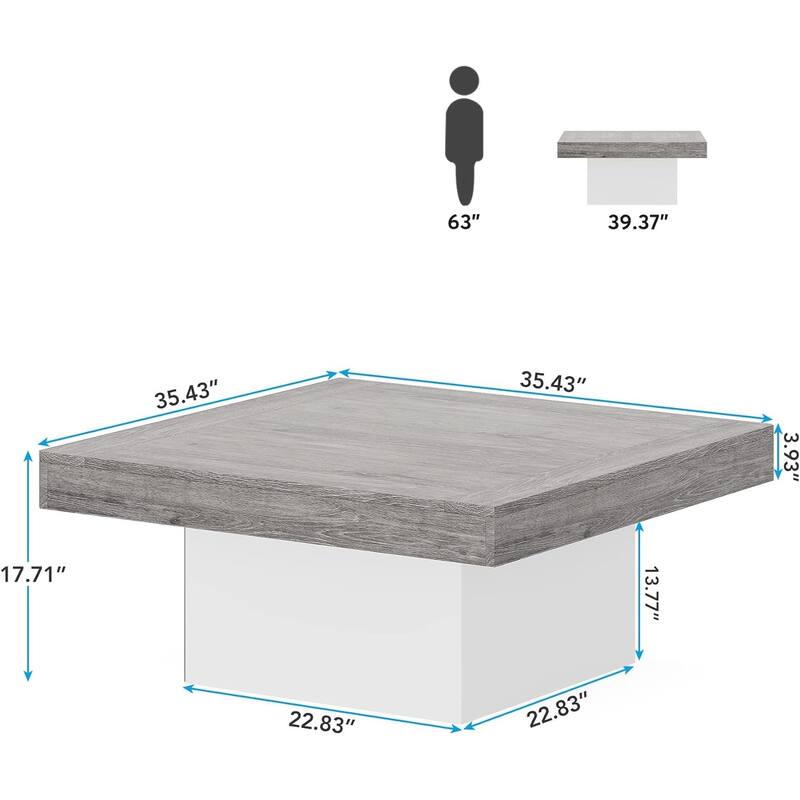 Modern Square LED Coffee Table, Low Center Table with Built-In Light for Living Room