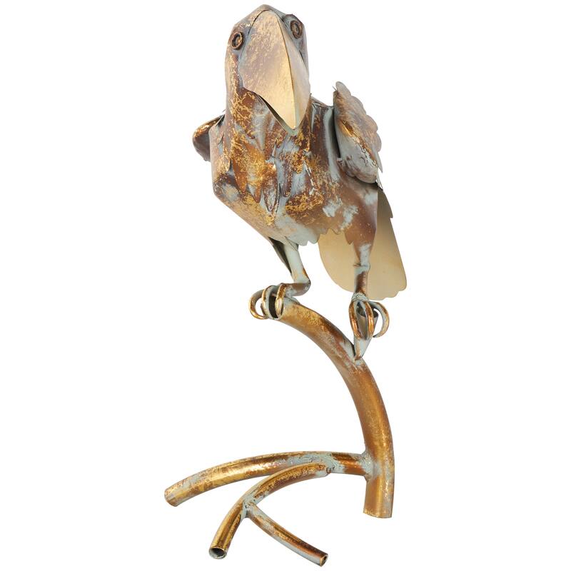 Bronze Metal Patina Parrot Decorative Garden Sculpture with Branch Stand