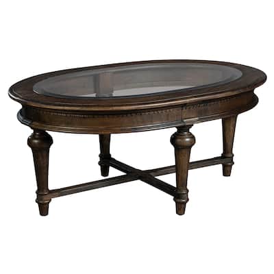 Hekman Hall Wood and Veneer Glass Top Oval Coffee Table
