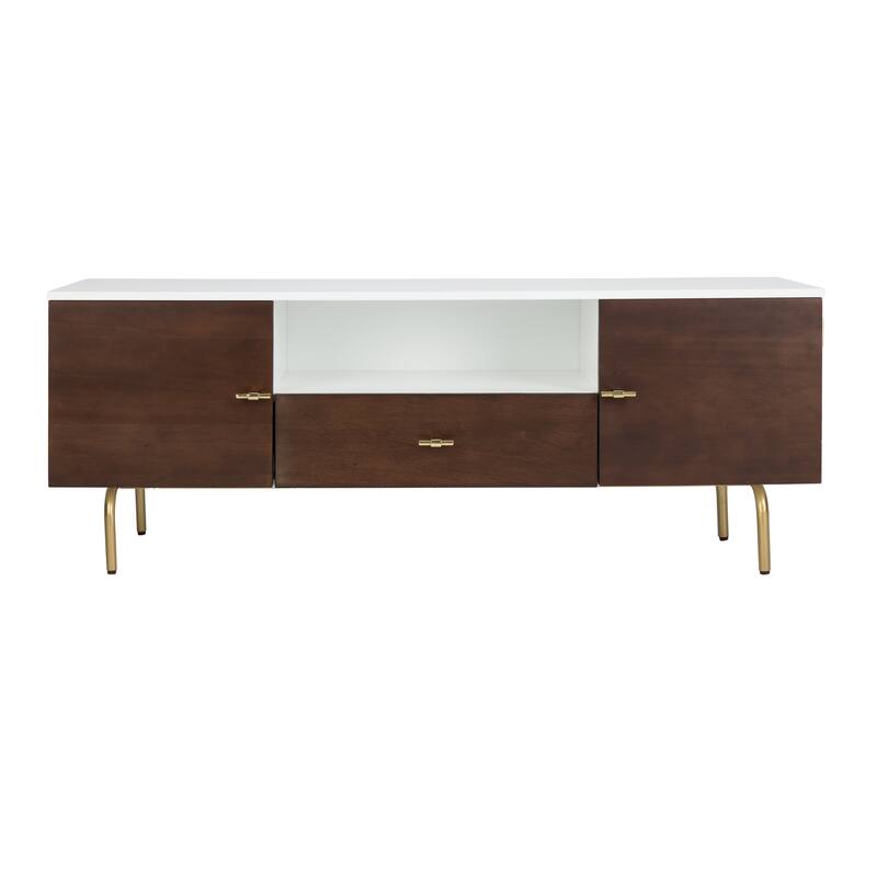 SAFAVIEH Lerke Media TV Stand - 54" W x 15.7" L x 19.7" H - 54Wx16Dx20H - Walnut/White