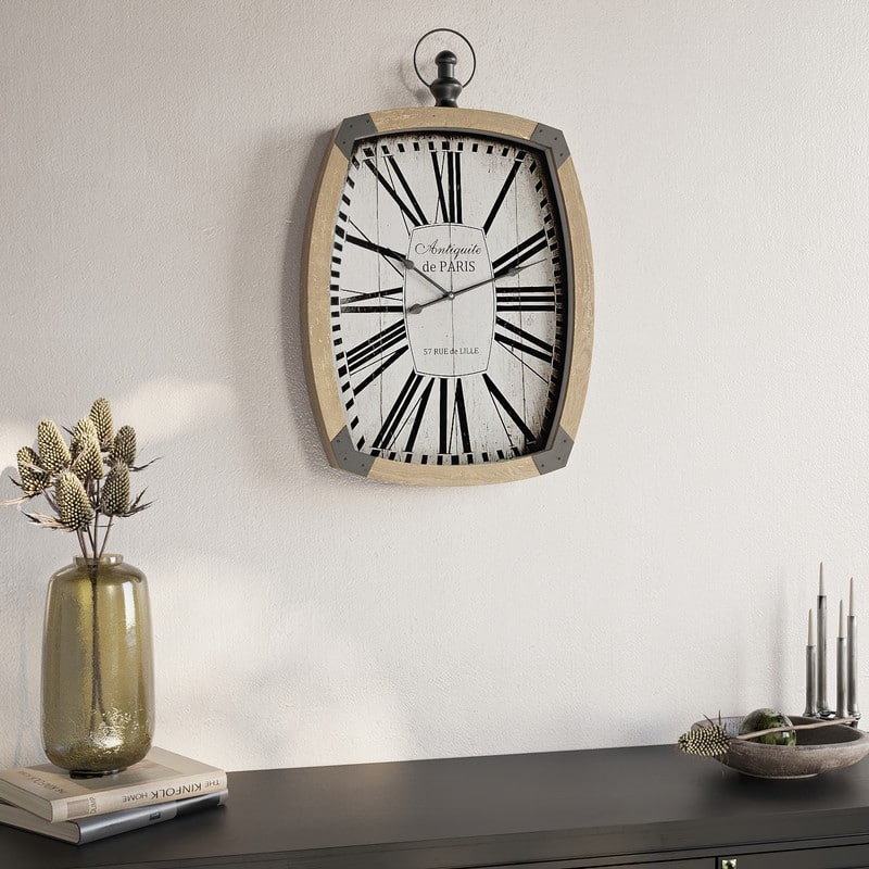 Kiara Wood Rectangle Farmhouse Style Wall Clock - 27"H x 17.75"W x 2.5"D