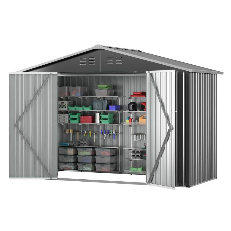 4.1 x 9.2 Ft. Outdoor Storage Shed, Garden Backyard Tool Shed with Lockable Doors, Vents, All-Weather Metal House