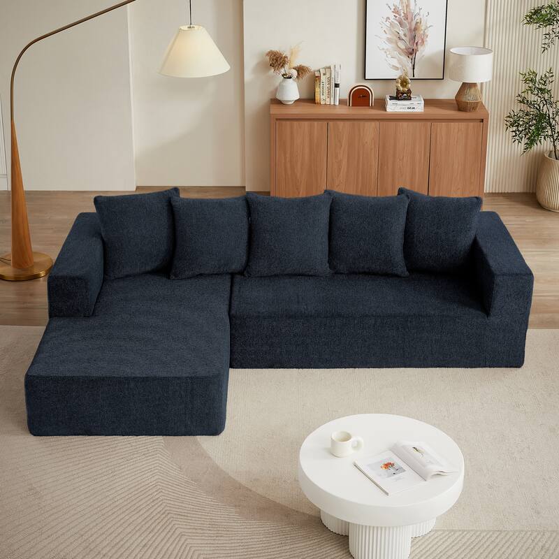 Chenille Modular L-Shaped Sofa, 4-Seater Comfort - Blue