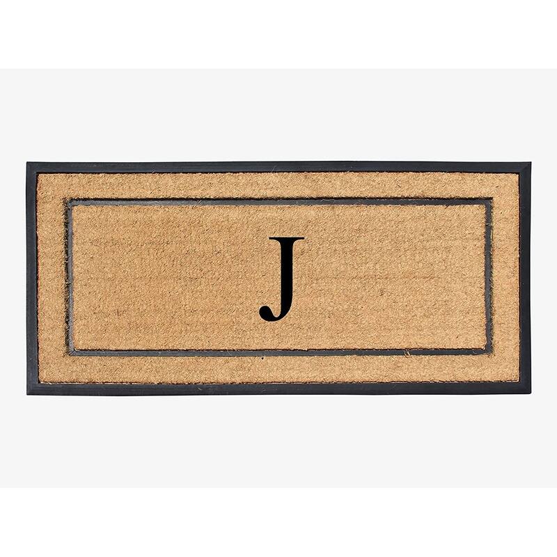 A1HC Natural Coir Monogrammed Door Mat for Front Door, Durable Large Outdoor Rug, Heavy Duty Welcome Doormat - 24" X 48" - J
