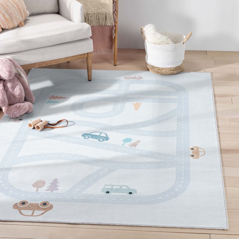 Well Woven Kids Rugs Playful Roads Modern Machine Washable Area Rug