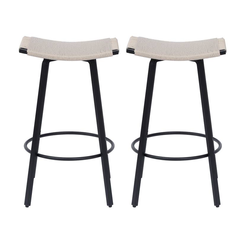 Counter Height Bar Stools Backless Handwoven Kitchen Dining Chairs With Round Footrest Set Of 2 Pvc Weaving Pub Stool