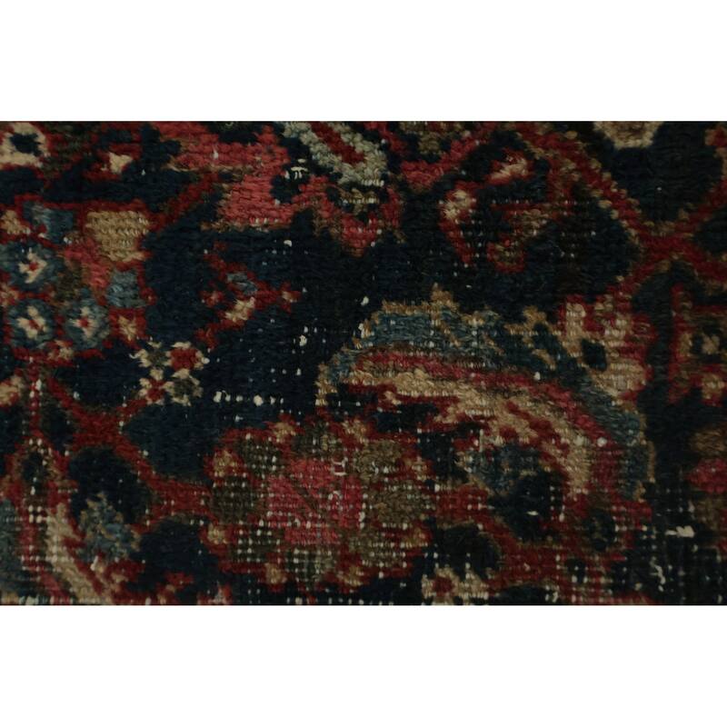 Hand Knotted Oriental 100% Wool Carpet Traditional Floral Navy Blue & Blues Malayer Runner Rug - 11' 4'' X 3' 7''