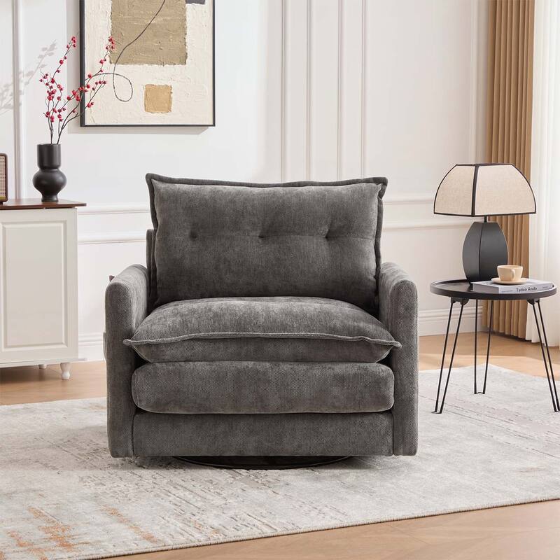 Modern Swivel Barrel Chair with Thick Padding,Metal Base,for Living Room and Bedroom - Gray