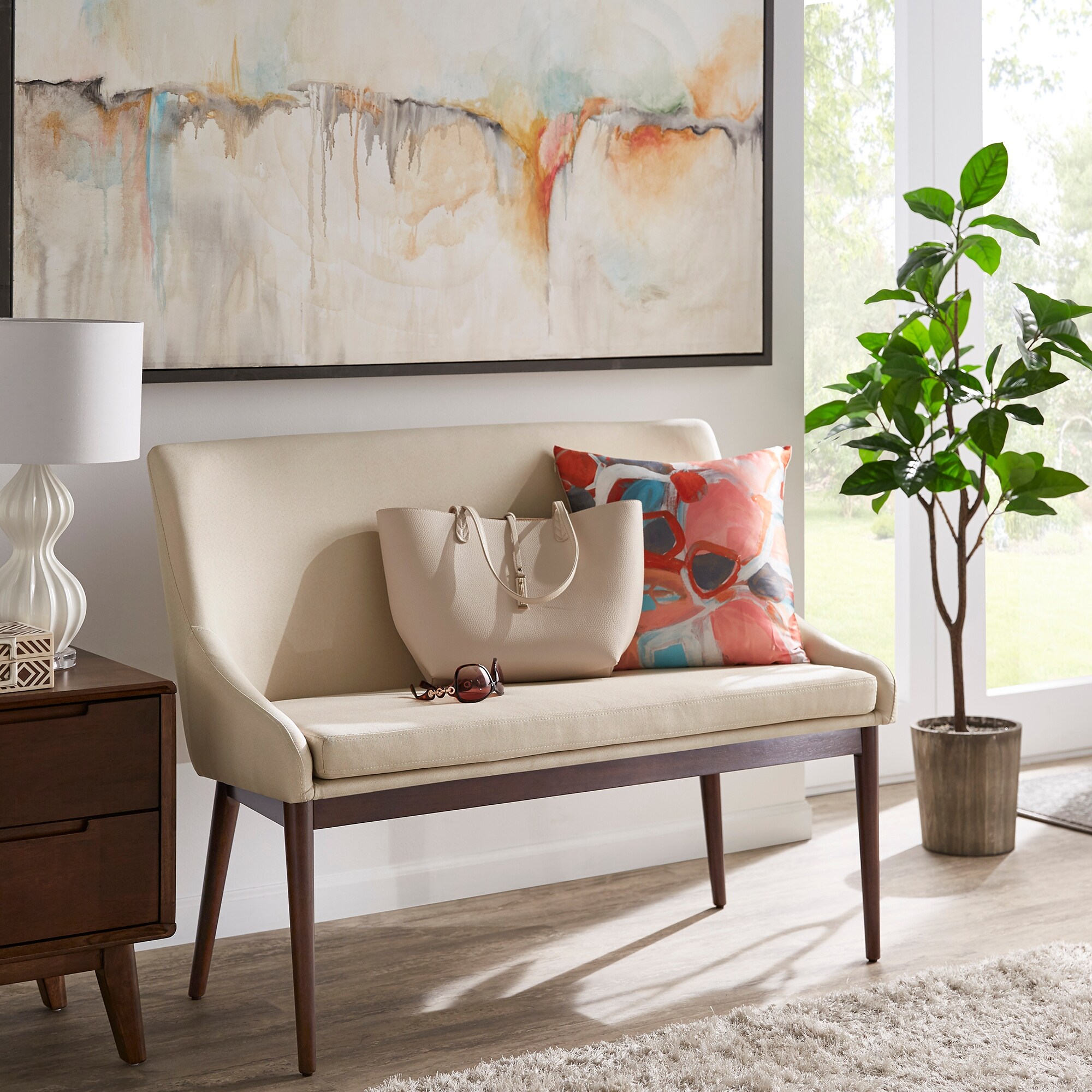 Shop Sasha 44 Inch Wide Mid Century Linen Settee Bench By Inspire Q Modern On Sale Overstock 30767536