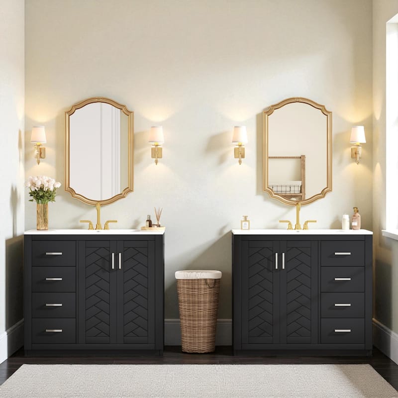 72" Solid Wood Bathroom Vanity with Dual Ceramic Sinks, Freestanding Double Sink Cabinet with Drawers and Soft-Closing Doors