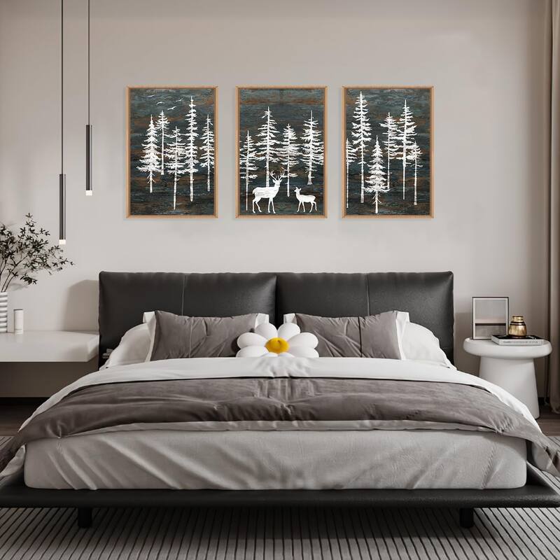 Minimalist Woodland Art Painting, Retro Tree Landscape