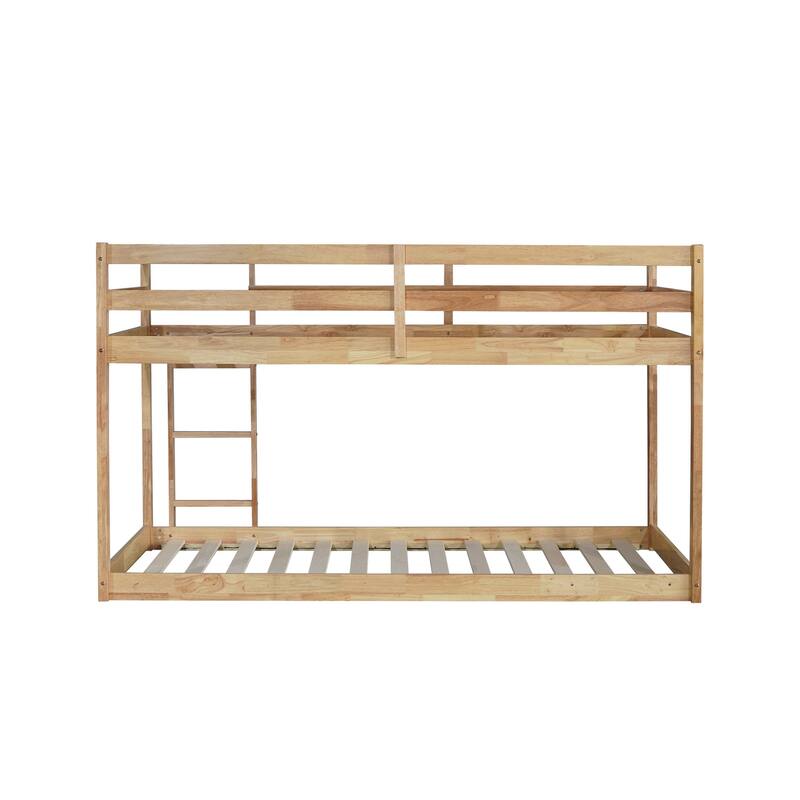 Wooden Twin over Twin Floor Bunk Bed with Ladder ,Upper and Bottom Bed Platforms