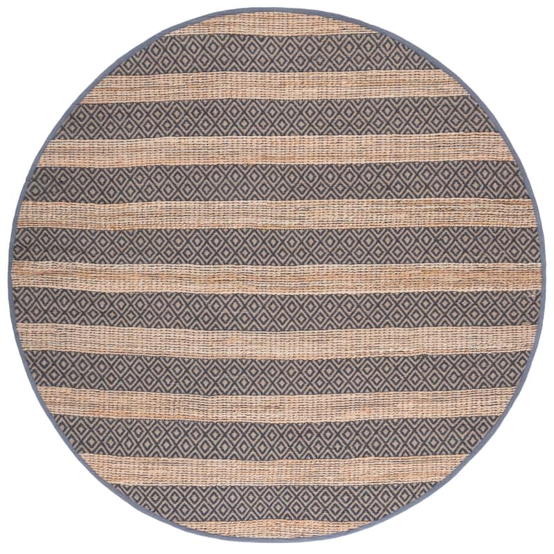 SAFAVIEH Handmade Natural Fiber Jalynn Geometric Seagrass Rug - 7' Round - Charcoal/Natural