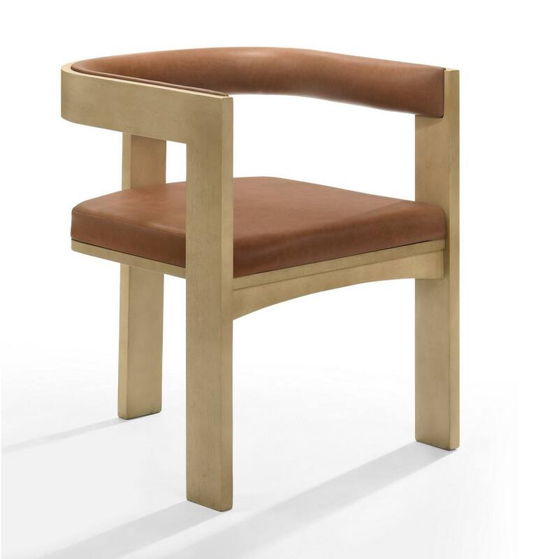 23 Inch Dining Chair, Cushioned, Curved Open Back, Oak Brown, Upholstery