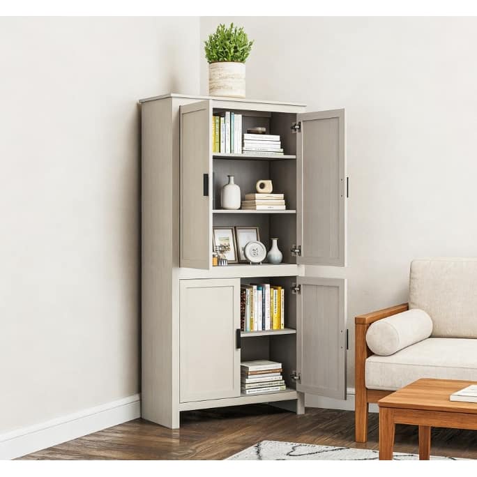 Rossetta Contemporary Chic Freestanding Kitchen Pantry Storage Cabinet with Adjustable Shelves and Back Anti-tipping Strap