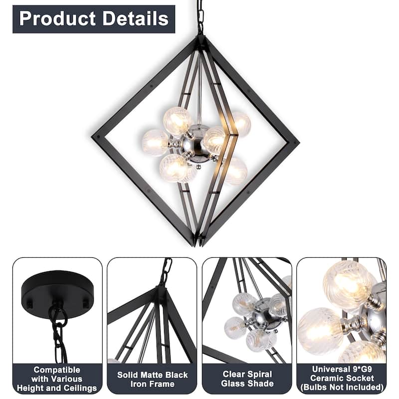 Modern Black Sputnik Chandelier with Clear Glass Shades for Dining Room - Dia.24.8-in