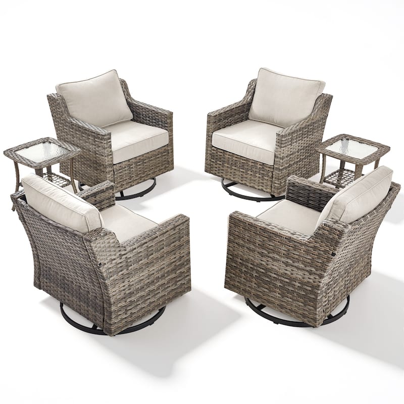 Pocassy Outdoor All-Weather Outdoor Sofa, Swivel Chair, Ottoman Sets