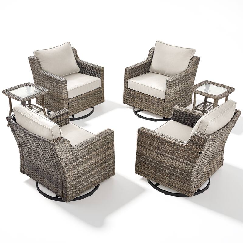 Pocassy Wicker Patio Sofa Glider Swivel Chair Ottoman Furniture Set.