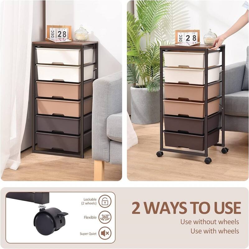 Rolling Storage Cart with 6 Drawers - 12.99"D x 16.3"W x 34.4"H