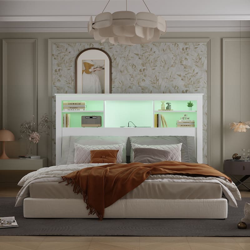 65"W x 43"H Bookcase Headboard With Light