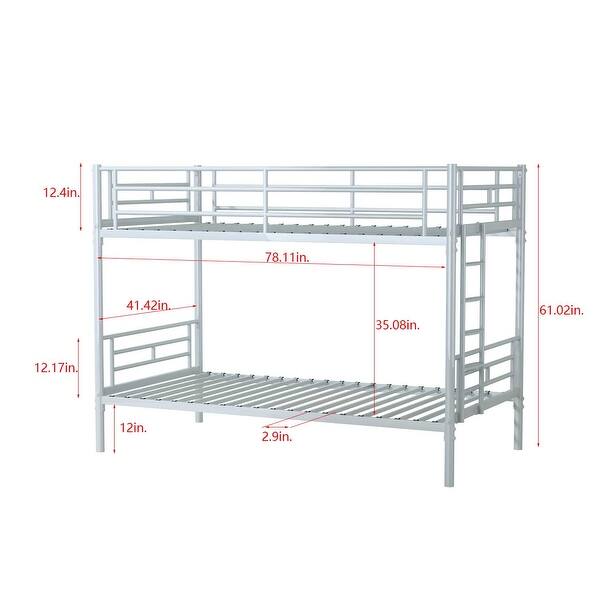 dimension image slide 0 of 3, Metal Twin over Twin Bunk Bed with Removable Ladder, Full-Length Guardrails