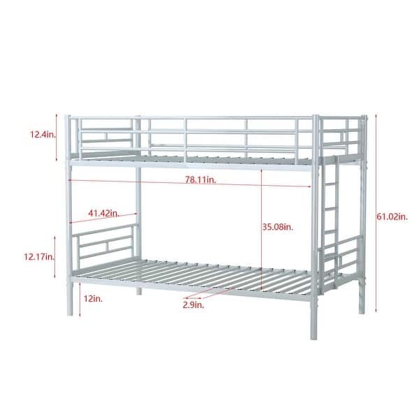 dimension image slide 0 of 2, Silver Metal Twin over Twin Bunk Bed with Removable Ladder - Full-Length Guardrails