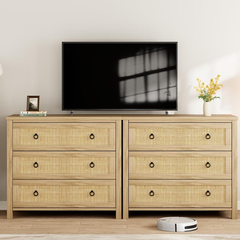 3/6/7 Drawer Rattan Dresser for Bedroom, Tall Freestanding Boho Chest of Drawers