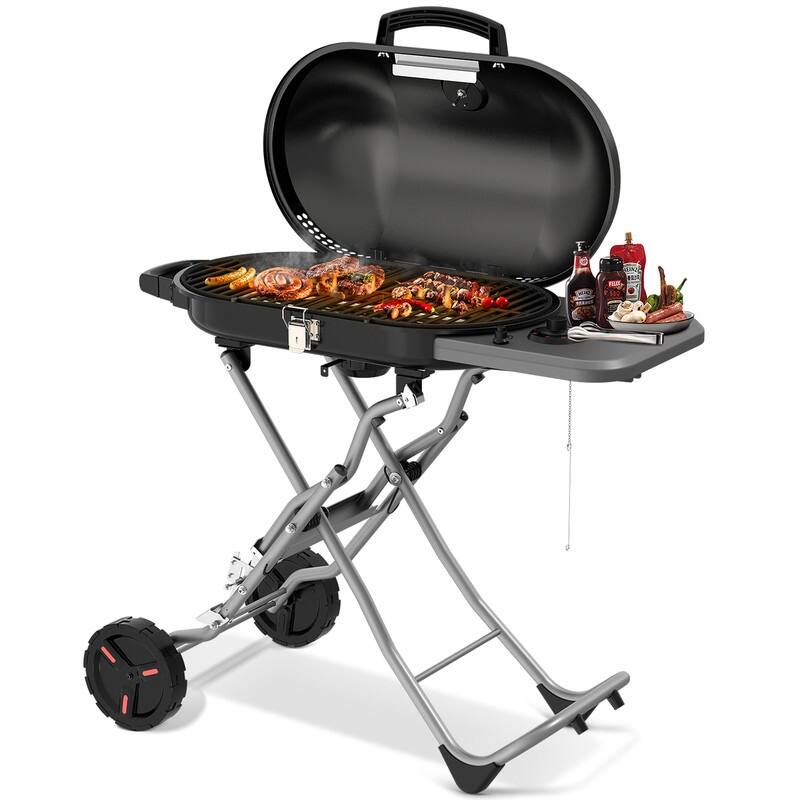 Stainless Steel 15,000 BTU Propane Gas Grill with Sturdy Quick-folding Legs for Outdoor Camping Portable Standable Gas Grill