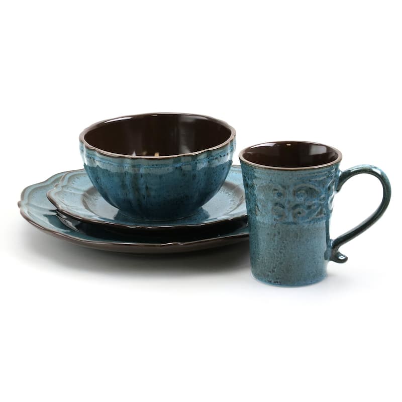 Elama Reactive Ocean 16 Piece Round Stoneware Dinnerware Set in Blue