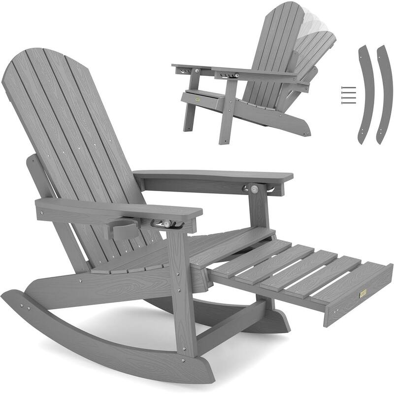 WINSOON Adirondack Chair Composite Rocking Chair Outdoor Weatherproof Plastic Adjustable - Grey