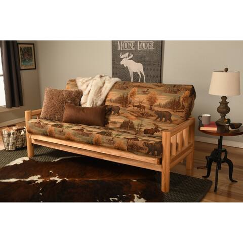 Somette Lodge Futon in Natural Finish with Printed Mattress