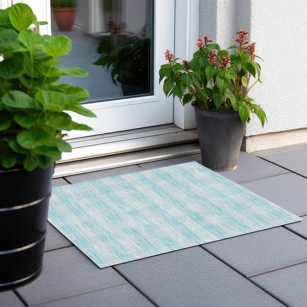 Machine Washable Indoor/ Outdoor Chantille Plaid Stripe Rug