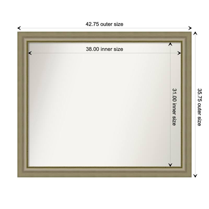 Vegas Silver Framed Non-Beveled Custom Wall Mirror, Bathroom Vanity Mirror - Outer Size: 42.75 x 35.75
