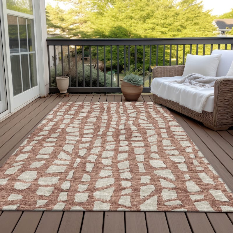 Machine Washable Indoor/ Outdoor Chantille Modern Abstract Rug - Paprika - 3' x 5'