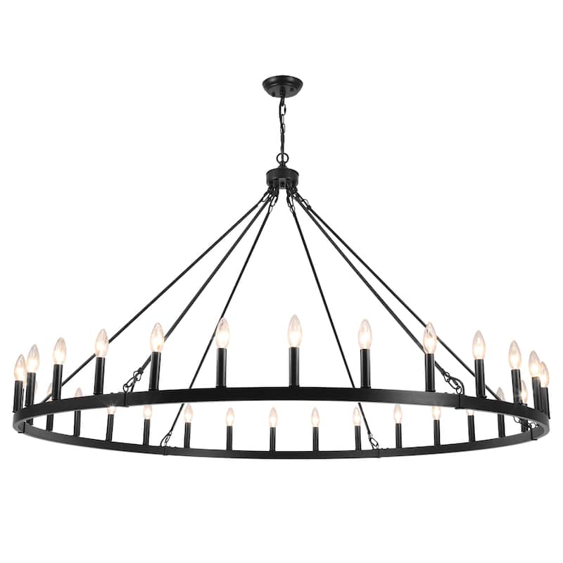 Vyolette 60 in. 30-Light Extra Large Farmhouse Round Wagon Wheel Chandelier, Classic Dining Room Living Room Chandelier
