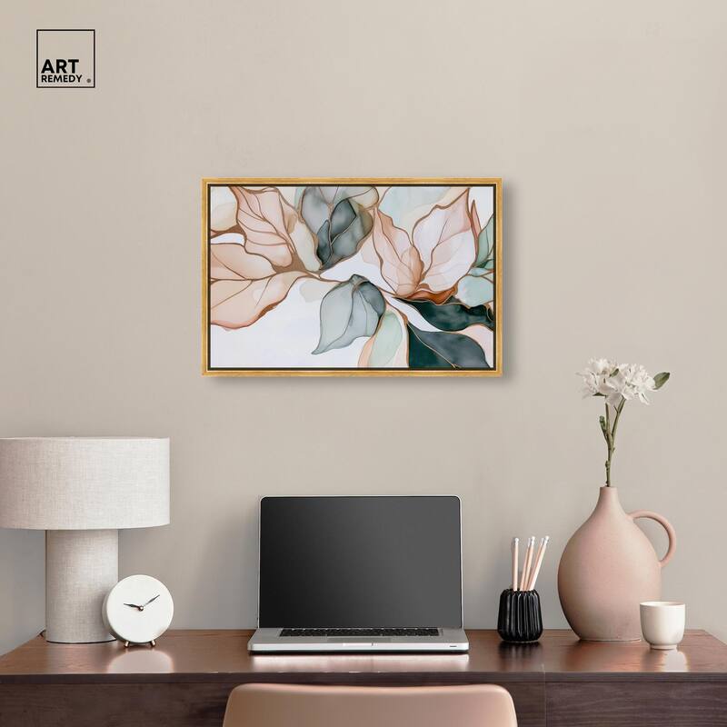 Golden Veined Leaves I Canvas by Art Remedy