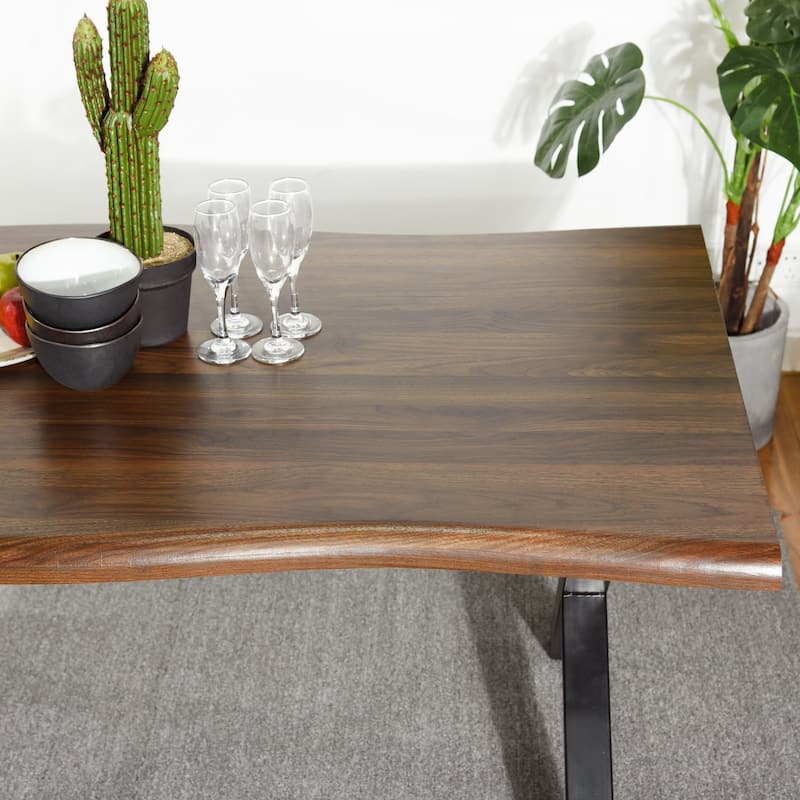 Homy Casa 63" Modern Dining Table, Unique Wavy Edge Top Office