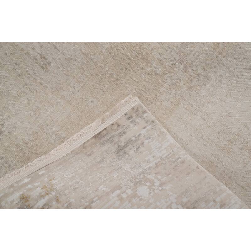 Machine Made Oriental Polyester Carpet Modern Abstract Beige & Ivories Abstract Area Rug - 7' 5'' X 5' 2''