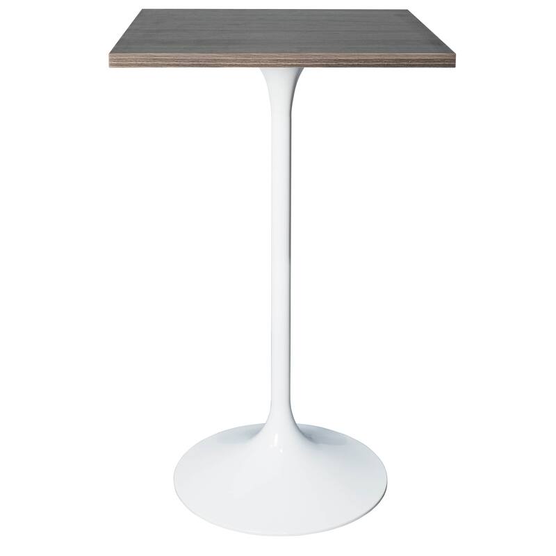 Verve 43 in. Tall Bar Height Dining Table Square MDF Wood Tabletop in White Stainless Steel Pedestal Base Accent Bar Table - Dark Maple