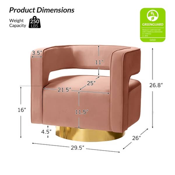 dimension image slide 12 of 14, HULALA HOME Carisa Modern Upholstered Swivel Open-Back Barrel Chair with Golden Base