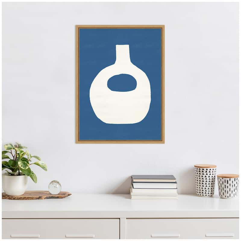 Kate and Laurel Sylvie Ceramic Blue Beige 3 Framed Canvas by Rocket Jack