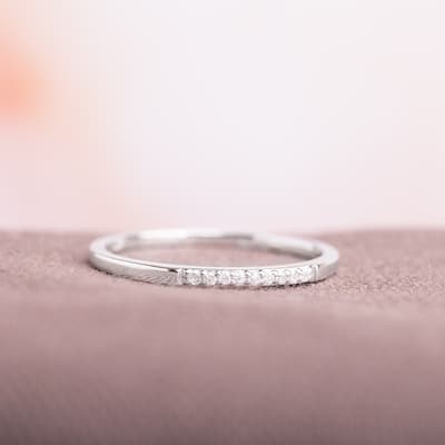 Miadora 10k White Gold Thin Stackable Diamond Anniversary Band Ring