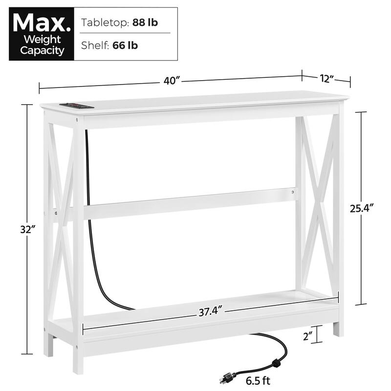 Yaheetech 2-Tier Narrow Sofa Table with Outlet Industrial Long Console Table